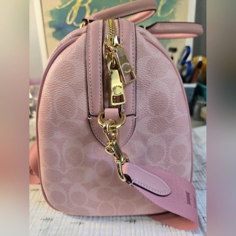 Coach Rowan Satchel Bag In Signature Canvas Powder Pink CV961 - Picture 4 of 6